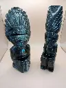 Ensemble de 2 statues art précolombien / incas – Postures assises à couvre-chef – 21 cm