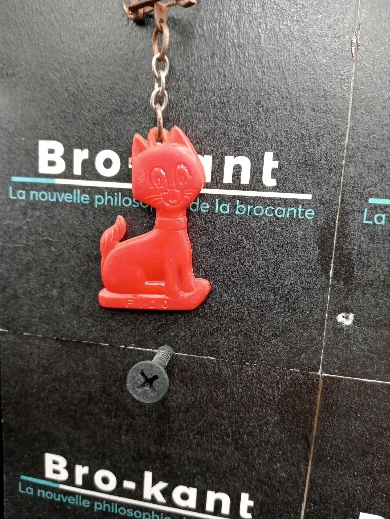 Porte-clés publicitaires vintage FIDO – Chats rouge & noir – Années 60