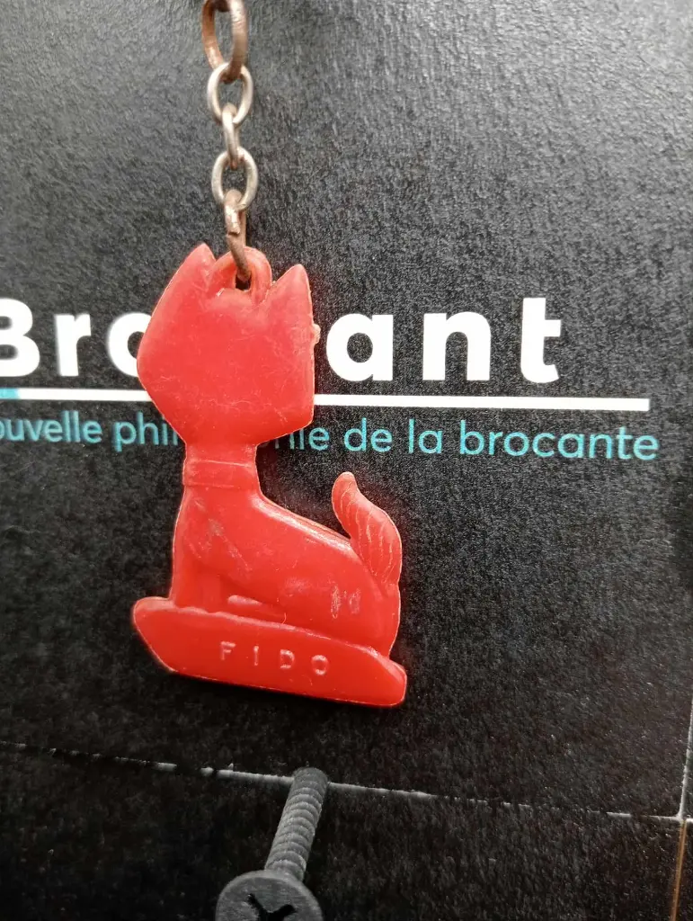 Porte-clés publicitaires vintage FIDO – Chats rouge & noir – Années 60