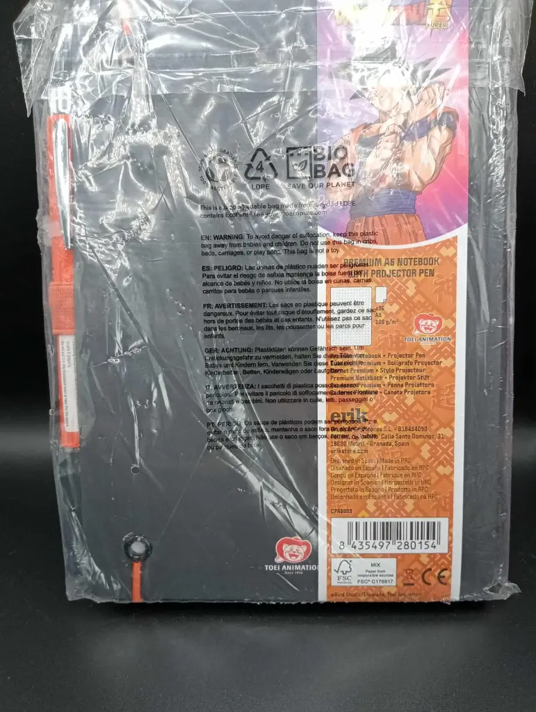 Carnet Dragon Ball Super — neuf scellé (stylo indiqué) 21 × 14,5 cm