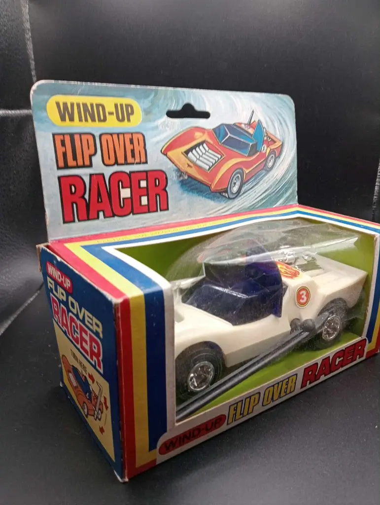 Voiture jouet Flip Over Racer n°3 à ressort vintage + boîte