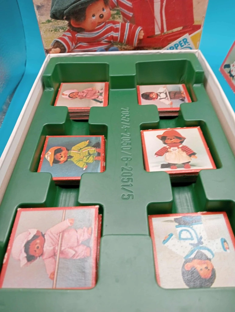 Jeu vintage Monchhichi Lotto Clipper – complet 36 cartes, 4 plateaux, boîte FR/NL, Made in Hong Kong