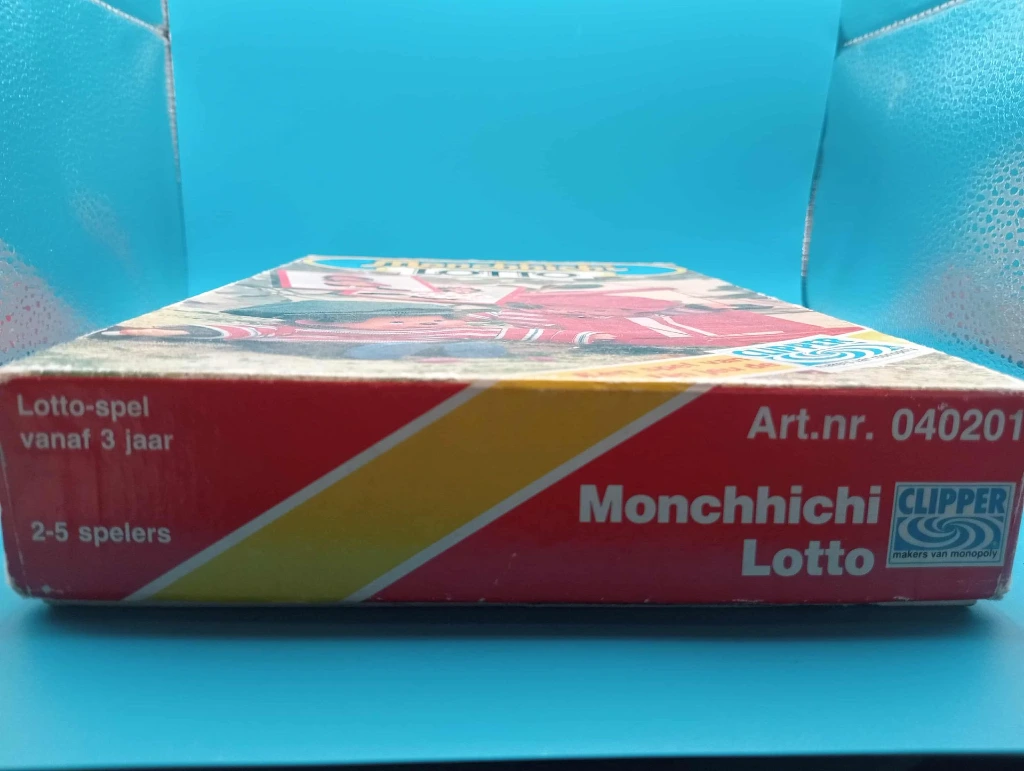 Jeu vintage Monchhichi Lotto Clipper – complet 36 cartes, 4 plateaux, boîte FR/NL, Made in Hong Kong