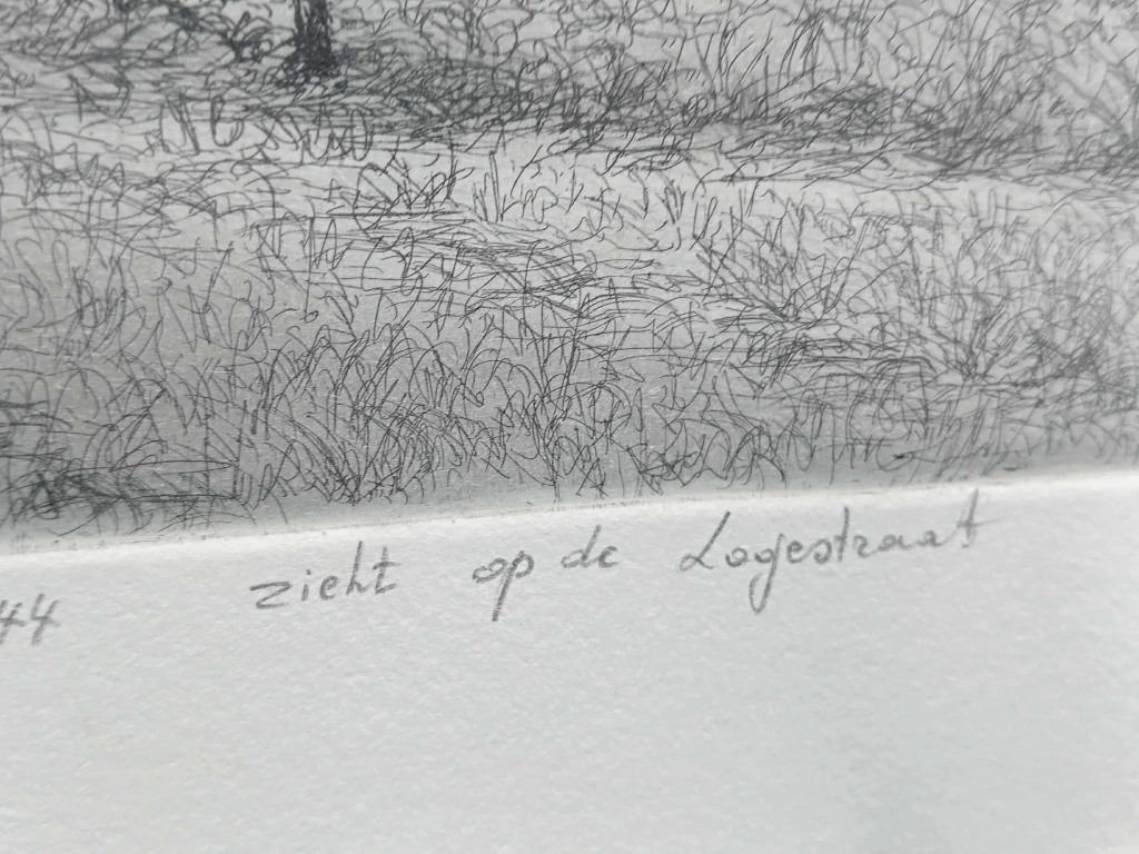 Gravure signée Dehoeters 1992, “Zicht op de Logestraat”, édition limitée 22/44, paysage flamand
