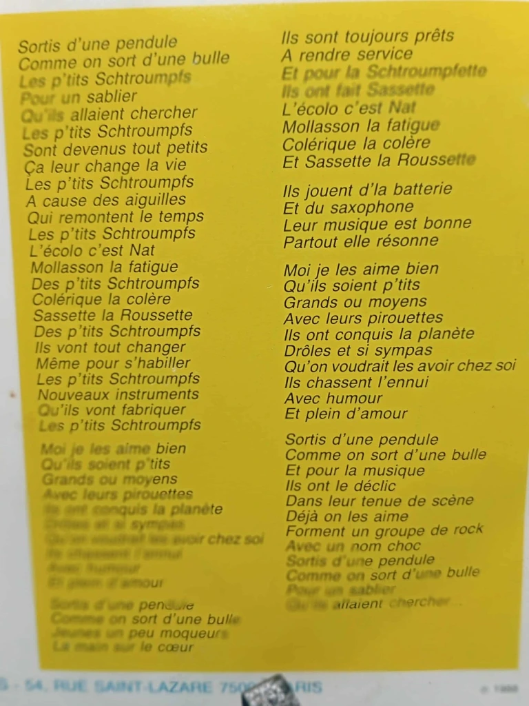 45T Les P’tits Schtroumpfs Marie Dauphin, Télé Récré A2, original film 1980–82