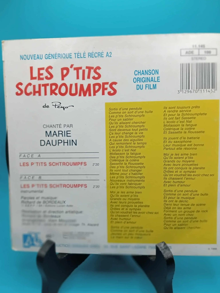 45T Les P’tits Schtroumpfs Marie Dauphin, Télé Récré A2, original film 1980–82