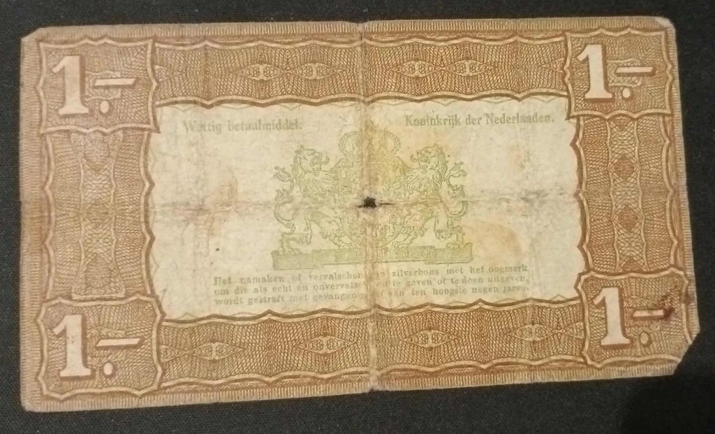 Zilverbon Pays-Bas 1 gulden – 1938 – série F – billet d’État – armoiries royales
