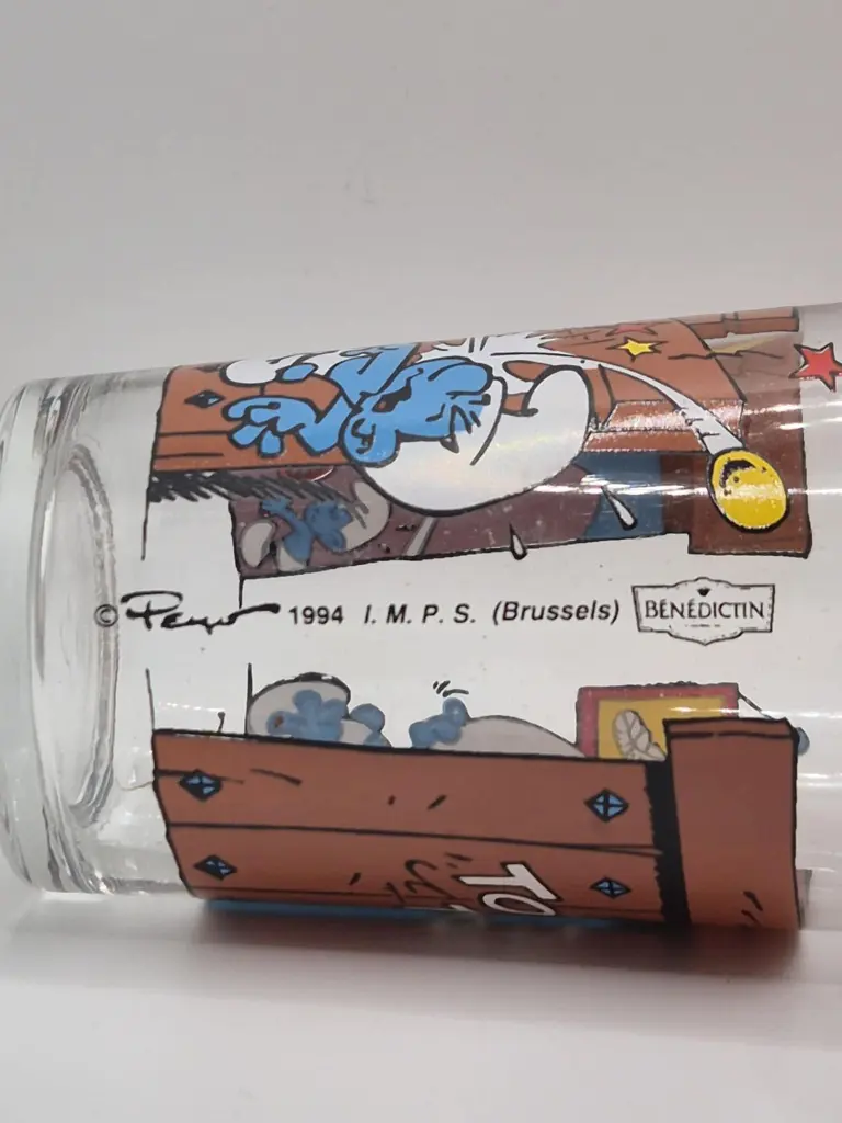 Verre schtroumpfs Bénédictin 1994 - coup de balle en pleine schtroumpf