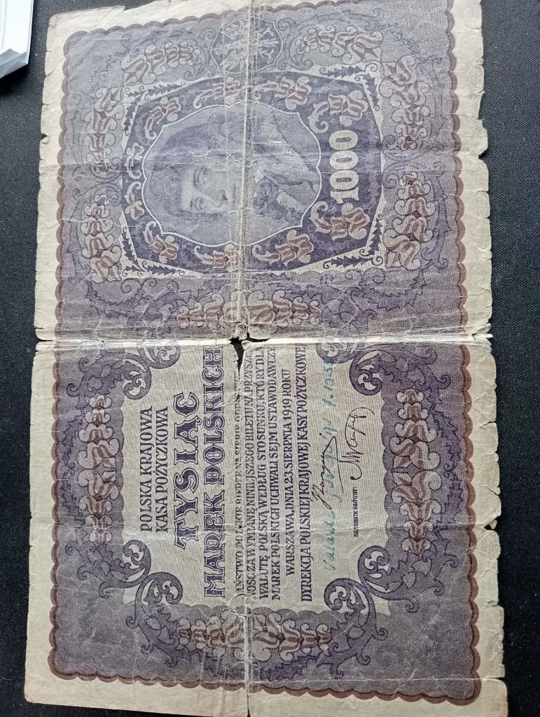 Billet 1000 Marek Polonais – 1919 – Kasa Pożyczkowa – État usé