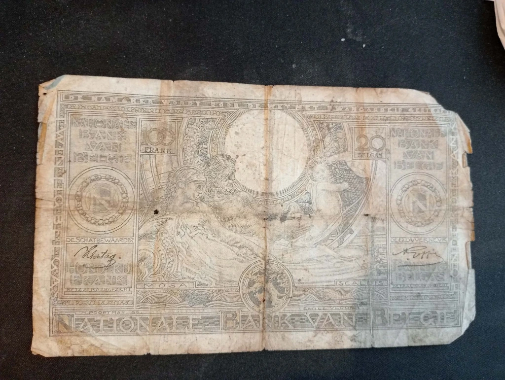 Billet belge – 20 Francs / 20 Belgas – 1940 – Trésorerie – État usé