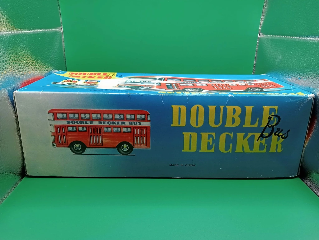 Bus à impériale vintage MF 185 – Jouet friction en fer blanc