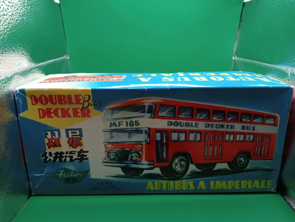 Bus à impériale vintage MF 185 – Jouet friction en fer blanc