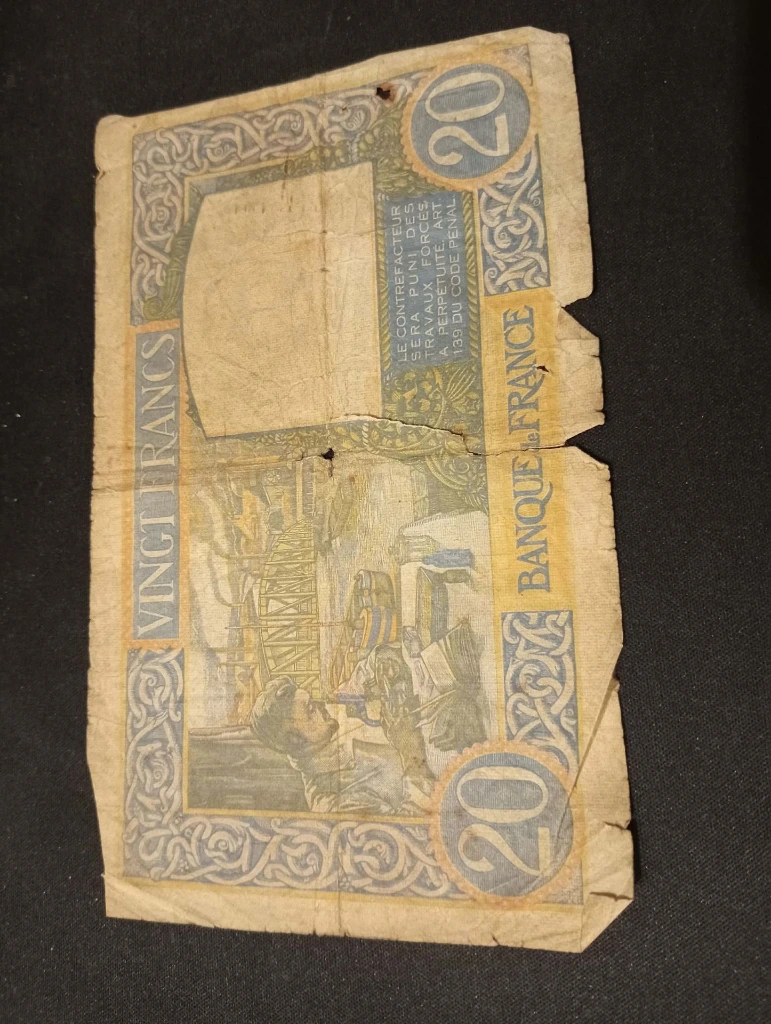 Billet 20 Francs Banque de France – Ancien modèle usé