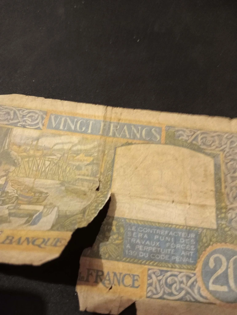 Billet 20 Francs Banque de France – Ancien modèle usé