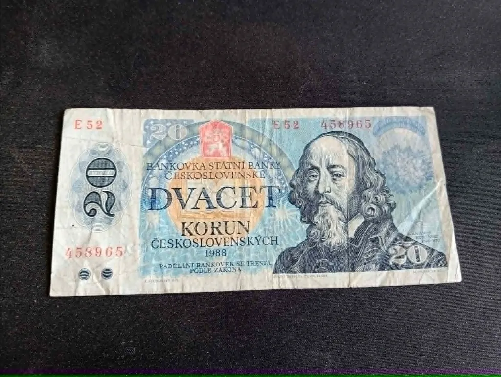 Billet tchécoslovaque 20 Korun | 1988 | Portrait de Komenský.