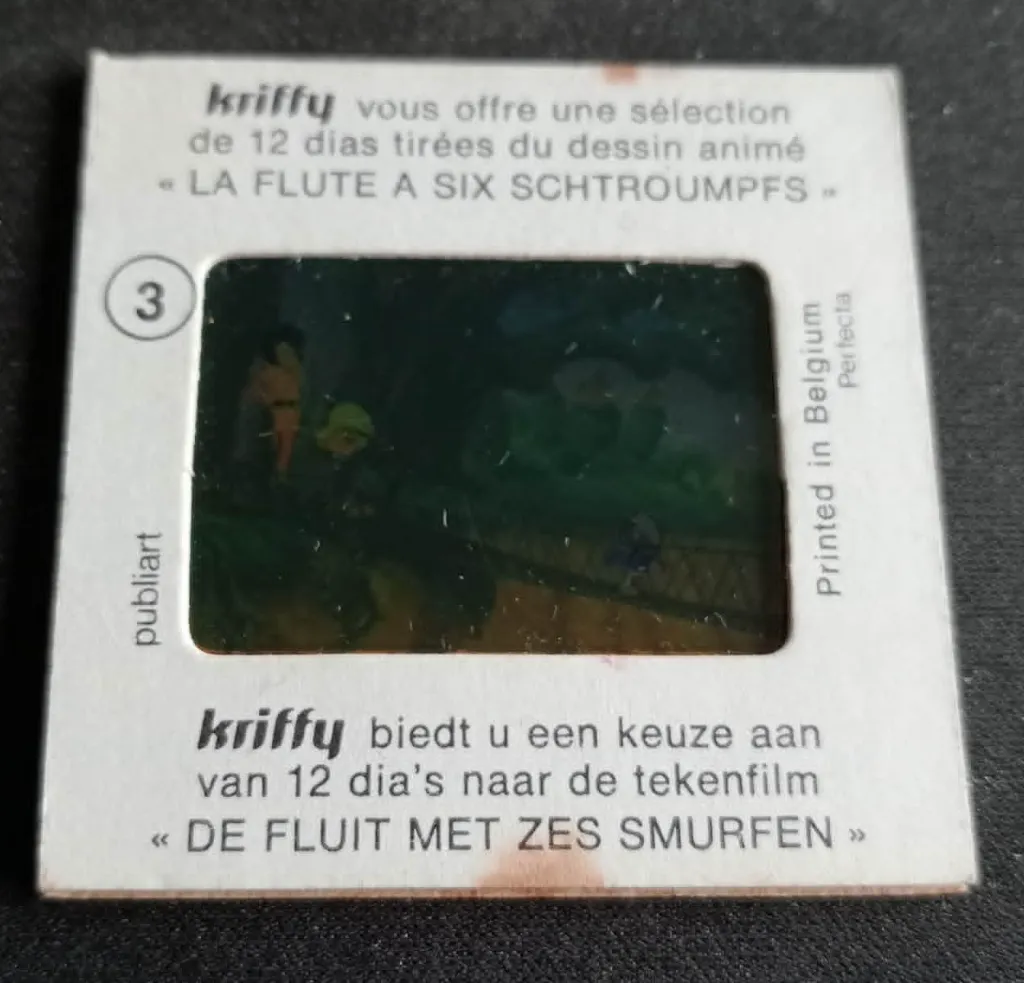 Diapositive Kriffy n°3 – La Flûte à six Schtroumpfs – Publiart / Perfecta – Belgique 1975