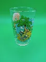 Verre Schtroumpfs 1988 – © Peyo – Gargamel embusqué observant les Schtroumpfs sur une plage tropicale – verre décoré vintage