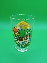Verre Schtroumpfs 1987 – © Peyo – IMPS – scène pique‑nique des Schtroumpfs près des maisons champignons – verre décoré vintage