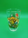 Verre Schtroumpfs 1987 – © Peyo – IMPS – scène pique‑nique des Schtroumpfs près des maisons champignons – verre décoré vintage