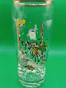 Verre humour allemand “Start zum Mond” – deux hommes montant vers la lune – seau renversé – personnage au sol – illustration vintage