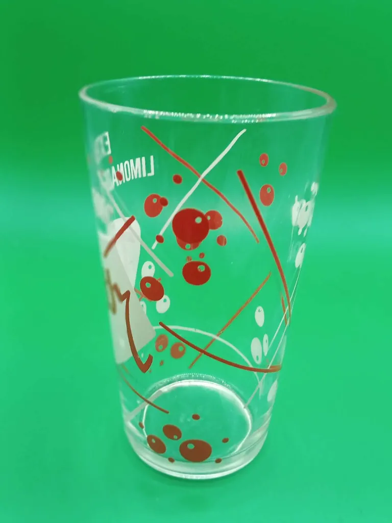 Verre italien vintage – motifs rouges et blancs – texte Extra Lemonade & Tonic – fabrication Made in Italy