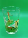 Verre décor ferme – chèvres – poulailler – arbre – scène champêtre colorée