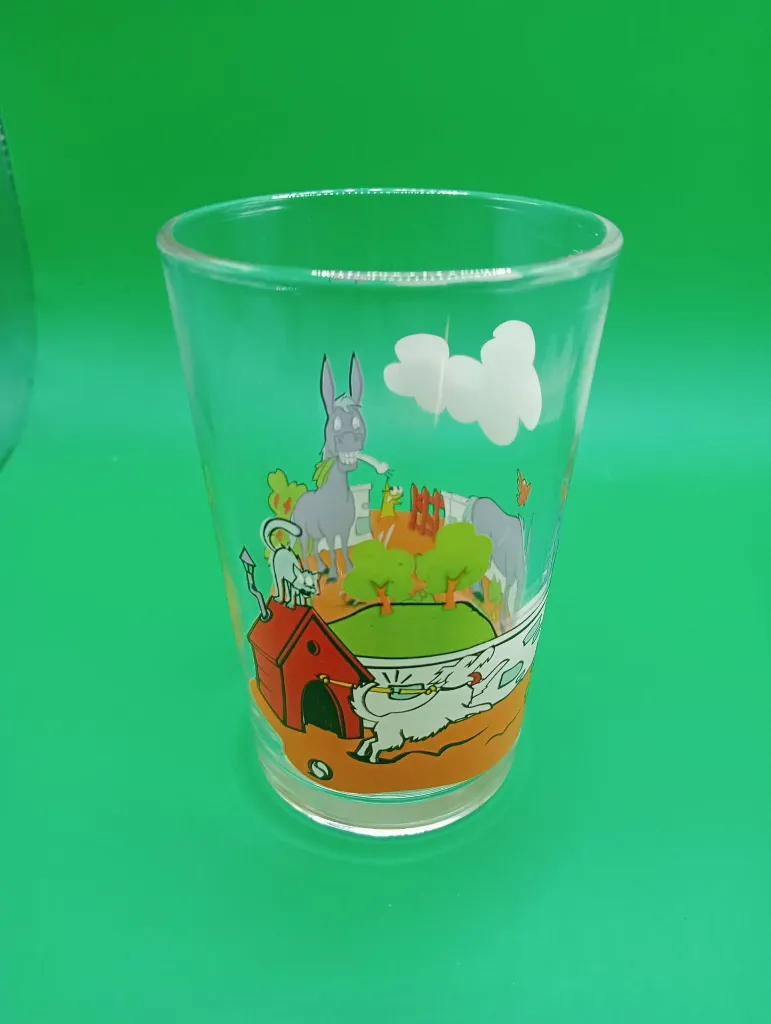 Verre décor ferme – âne – niche rouge – animaux – décor champêtre coloré