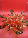 Coupe en verre de Murano – Lavorazione Arte – 1970 – centre de table sommerso – vintage – forme splash tentaculaire orange ambré et vert émeraude de 27 cm