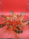 Coupe en verre de Murano – Lavorazione Arte – 1970 – centre de table sommerso – vintage – forme splash tentaculaire orange ambré et vert émeraude de 27 cm