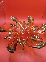 Coupe en verre de Murano – Lavorazione Arte – 1970 – centre de table sommerso – vintage – forme splash tentaculaire orange ambré et vert émeraude de 27 cm