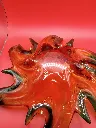 Coupe en verre de Murano – Lavorazione Arte – 1970 – centre de table sommerso – vintage – forme splash tentaculaire orange ambré et vert émeraude de 27 cm