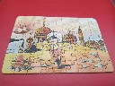 Mini-puzzle Sindbad – FX Schmid – 1978 – jeu de patience miniature en carton – vintage – boîte rectangulaire illustrée montrant Sindbad devant des palais orientaux avec logo trèfle rouge FX Schmid et mention Made in West Germany