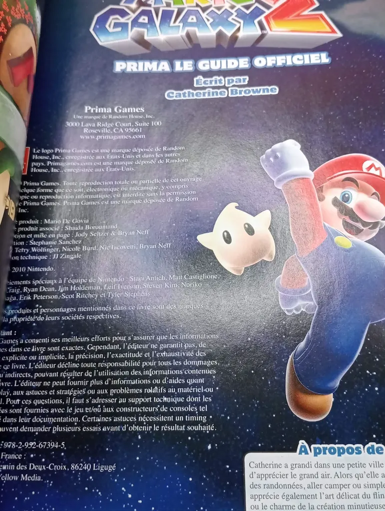 Guide Officiel Super Mario Galaxy 2 – Prima Games – Catherine Browne – Nintendo Wii – guide stratégique en français – couverture Mario et Yoshi couleurs