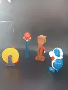 Lot de 4 figurines Super Mario Bros – Nintendo – Mario volant, distributeur PEZ Mario, Mario bloc mystère et Mario Koopa ailé – figurines en plastique colorées – état d’usage