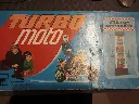 Jeu Turbo Moto Stunt Set Clipper vintage avec pompe à air, rampe noire, supports bleus et boîte d'origine, ensemble incomplet avec véhicule de cascade manquant