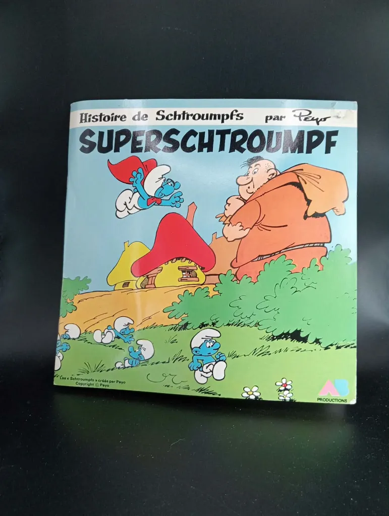 Livre-disque Superschtroumpf – AB Productions – 1983 – 45 tours raconté par Dorothée – livret illustré Peyo – disque vinyle présent