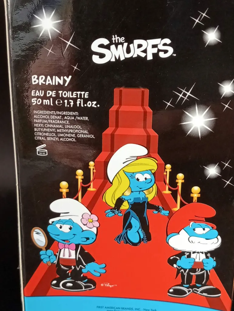 Eau de toilette The Smurfs Blue Style Brainy – 50 ml – flacon Schtroumpf à Lunettes – boîte illustrée Peyo – parfum de collection