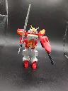 Maquette Gundam Heavyarms XXXG-01H Bandai 1995 à l’échelle 1/144, montée en rouge et blanc avec Gatling noire, bouclier rouge et longue lame grise, sans boîte