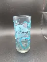 Tall transparent blue Marie Portrait glass from The Aristocats with turquoise bows, stars and Disneyland Resort Paris logo