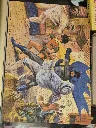 Puzzle vintage Batman Routs the Assassins de 1966 composé de 260 pièces, complet et assemblé, avec Batman et Robin combattant des assaillants dans un marché