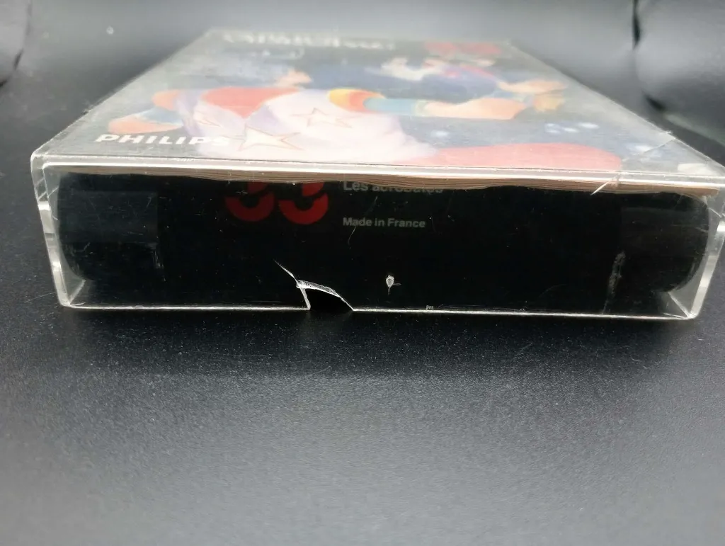Juego Philips Videopac 33 Los Acróbatas de 1981 para G7000, cartucho negro Made in France y caja transparente agrietada en el borde inferior
