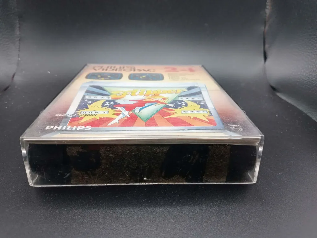 Philips Videopac 24 Flipper Retrospiel von 1980 mit schwarzer Kassette, Hartbox mit buntem Flipperautomaten und Originalanleitung