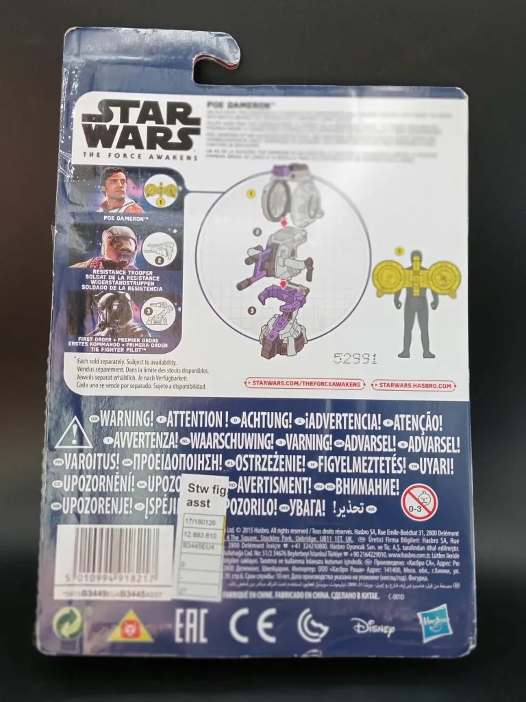 Neue Hasbro B3449 Star Wars Das Erwachen der Macht Poe Dameron Figur von 2015 im Blister mit orangefarbenem Pilotenanzug, Helm und weißem Combiner-Zubehör