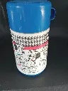 Vintage Aladdin Walt Disney 101 Dalmatiërs thermos in wit en blauw met puppyillustraties, beige binnenstop en afneembare blauwe beker