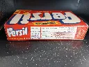 Vintage full and closed Belgian Persil Universal cardboard detergent box in red blue white and yellow with 4 Belgian franc promotion and bilingual instructions