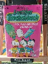 BD allemande Walt Disney Lustiges Taschenbuch numéro 25 Tick Trick und Track räumen auf avec couverture rose illustrée des trois neveux de Donald tenant des accessoires de nettoyage