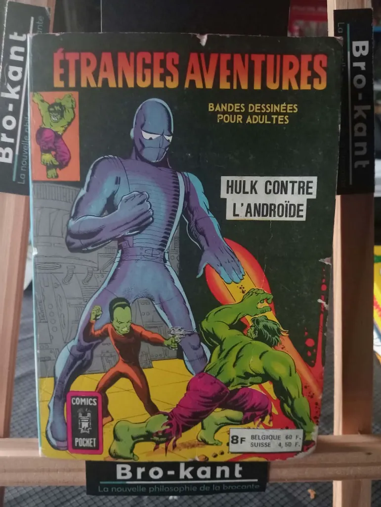 Set van twee Franse Étranges Aventures-comics nummers 48 en 49, uitgegeven door Arédit in 1975, met Hulk contre l’androïde en Le Crépuscule des surhommes