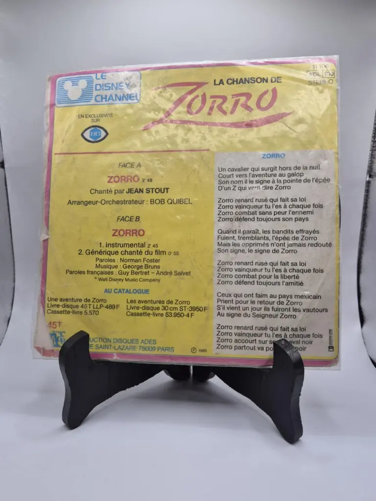 Vinyle vintage "La Chanson de Zorro" – Disney Channel FR3 – Éditions Adès