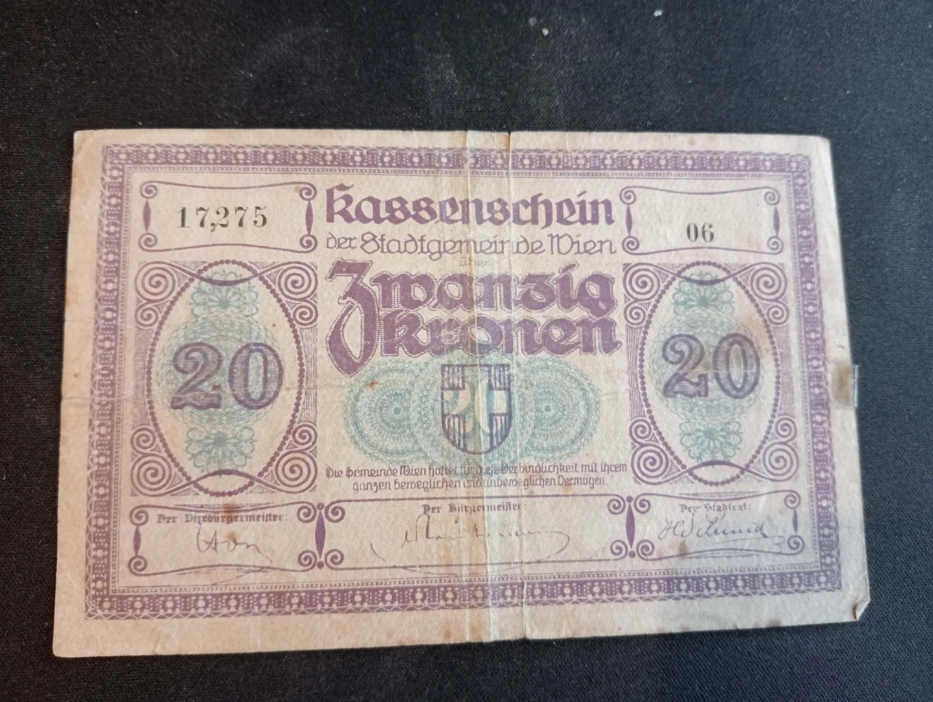 Billete de 20 Coronas – Viena 1918 – Dinero de emergencia tras la Primera Guerra