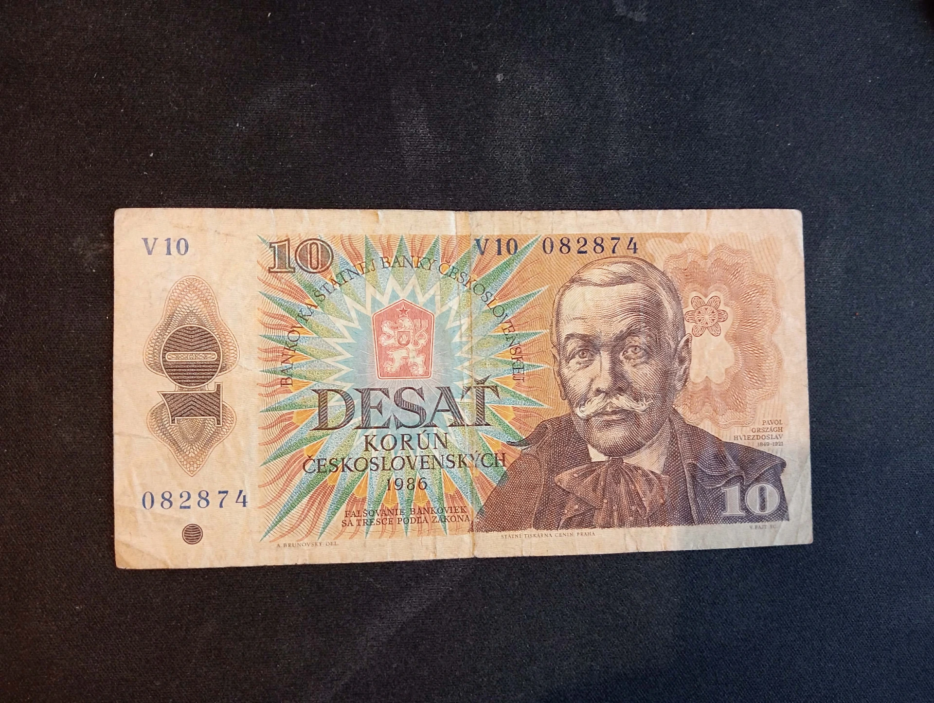 Banconota cecoslovacca 10 Korun 1986 – Hviezdoslav & Orava retrò